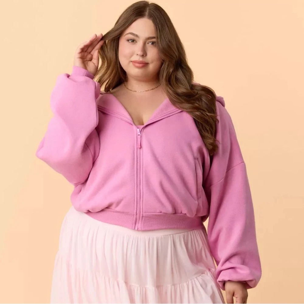 NWT! Blogilates Women's Marshmallow Full Zip Hooded Sweatshirt - Pink 2X NEW!